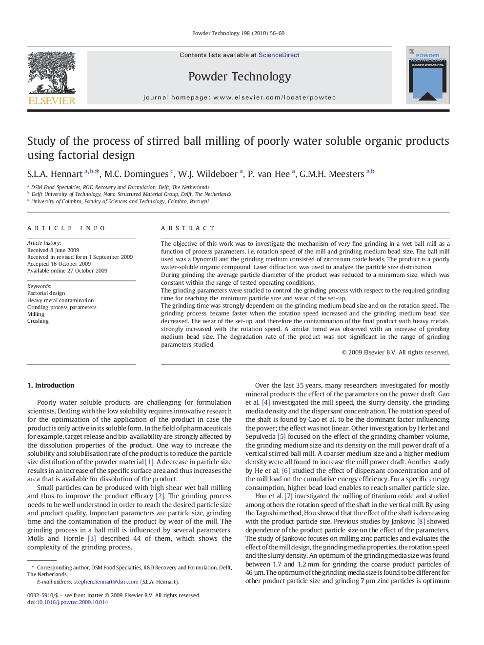 Study of the process of stirred ball milling of poorly water soluble organic products using factorial design