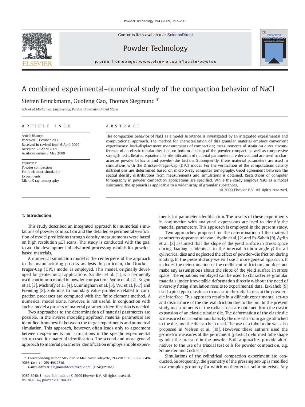 A combined experimental–numerical study of the compaction behavior of NaCl