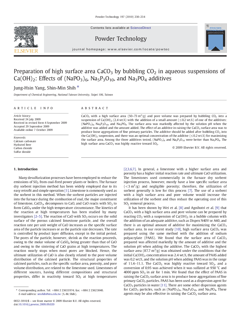 Preparation of high surface area CaCO3 by bubbling CO2 in aqueous suspensions of Ca(OH)2: Effects of (NaPO3)6, Na5P3O10, and Na3PO4 additives