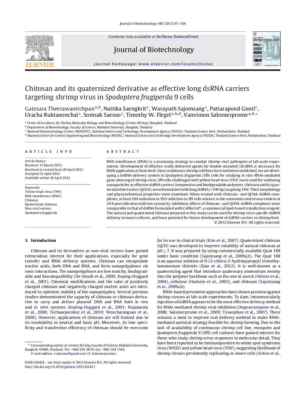 Chitosan and its quaternized derivative as effective long dsRNA carriers targeting shrimp virus in Spodoptera frugiperda 9 cells