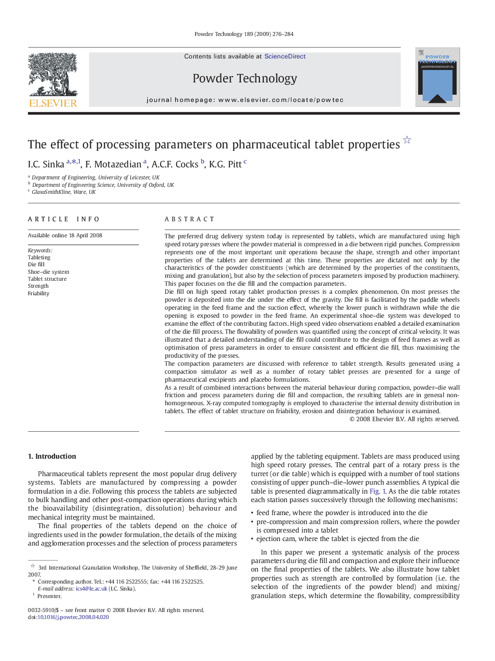 The effect of processing parameters on pharmaceutical tablet properties 