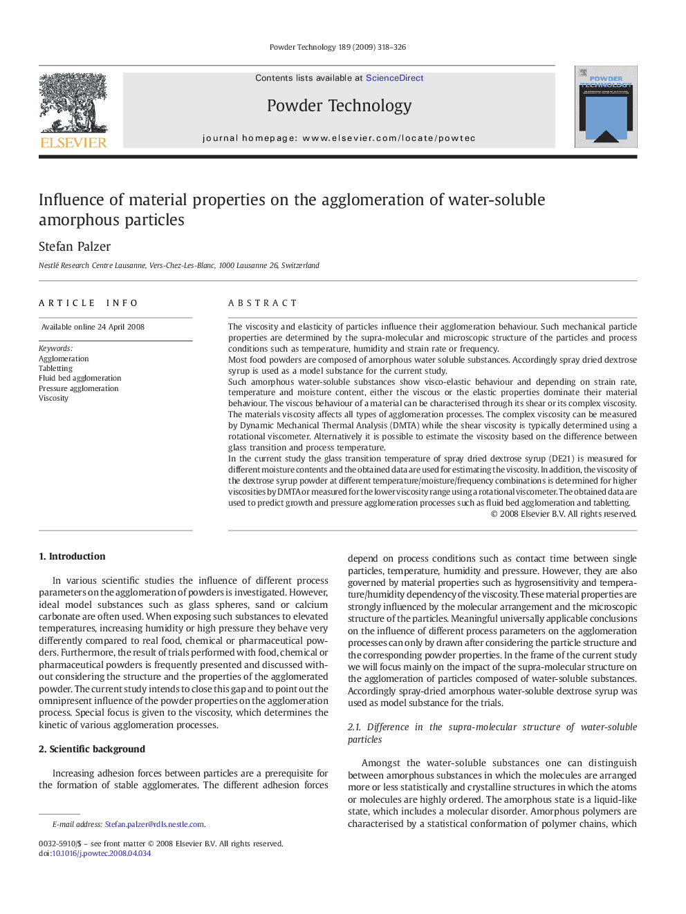 Influence of material properties on the agglomeration of water-soluble amorphous particles