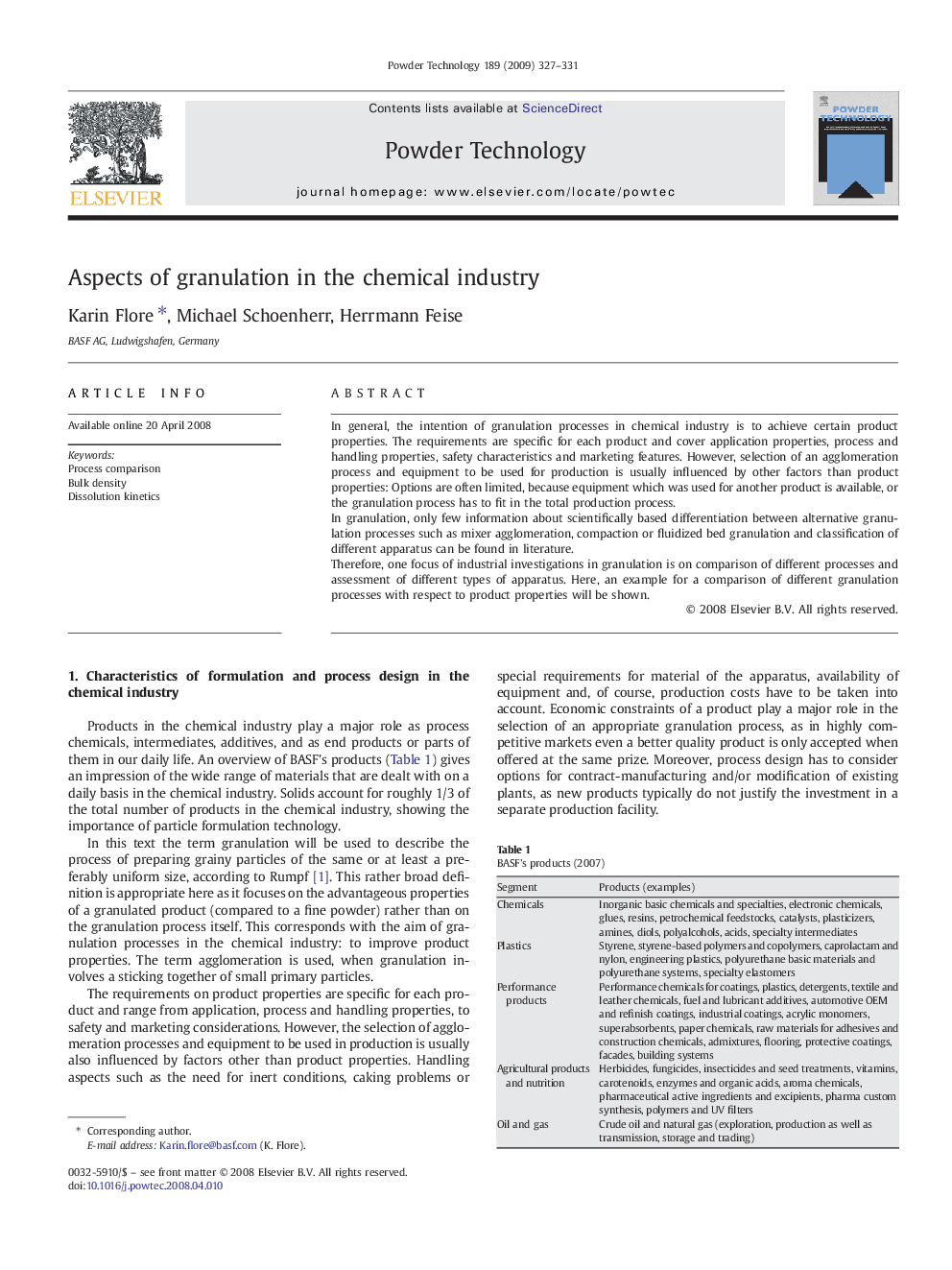 Aspects of granulation in the chemical industry