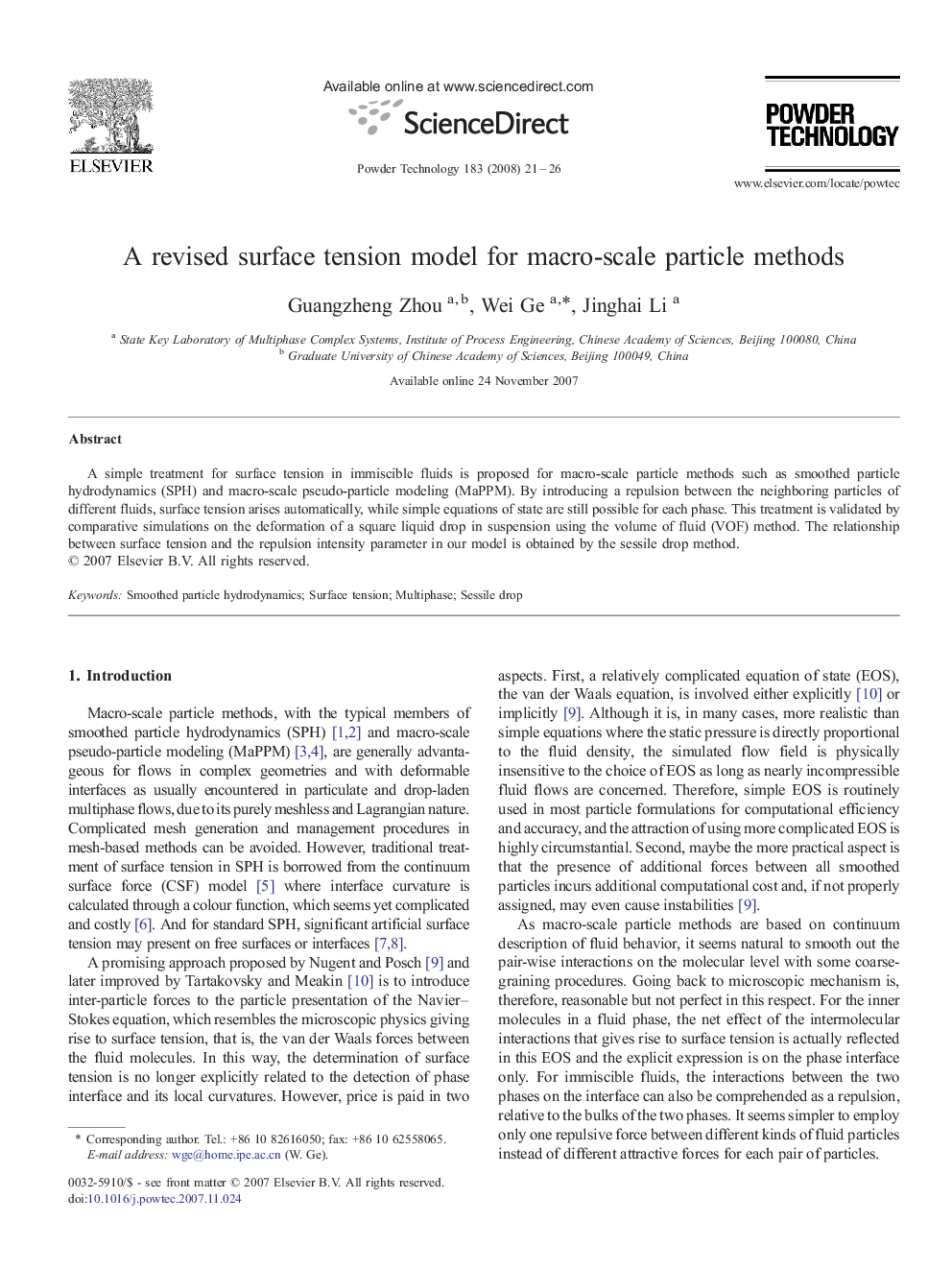 A revised surface tension model for macro-scale particle methods