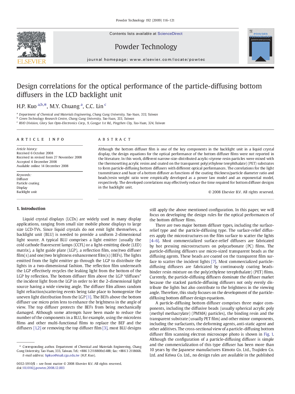 Design correlations for the optical performance of the particle-diffusing bottom diffusers in the LCD backlight unit