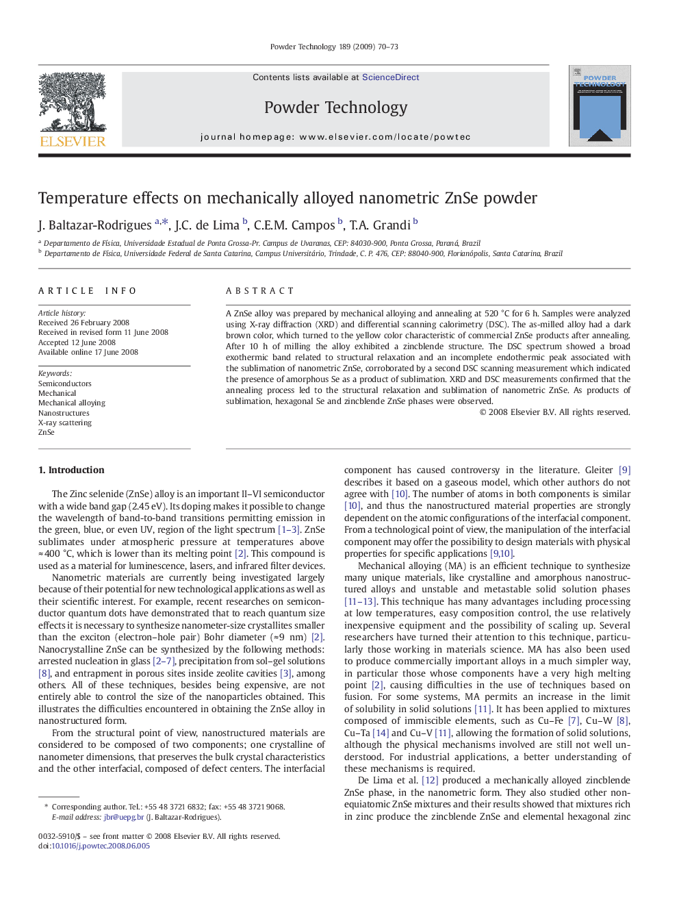 Temperature effects on mechanically alloyed nanometric ZnSe powder