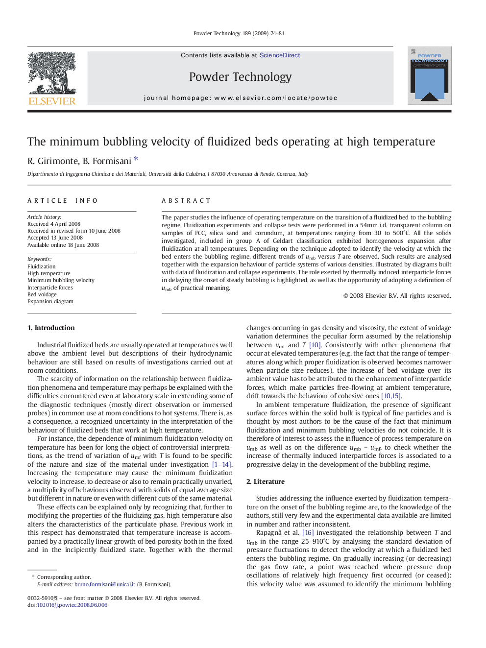 The minimum bubbling velocity of fluidized beds operating at high temperature