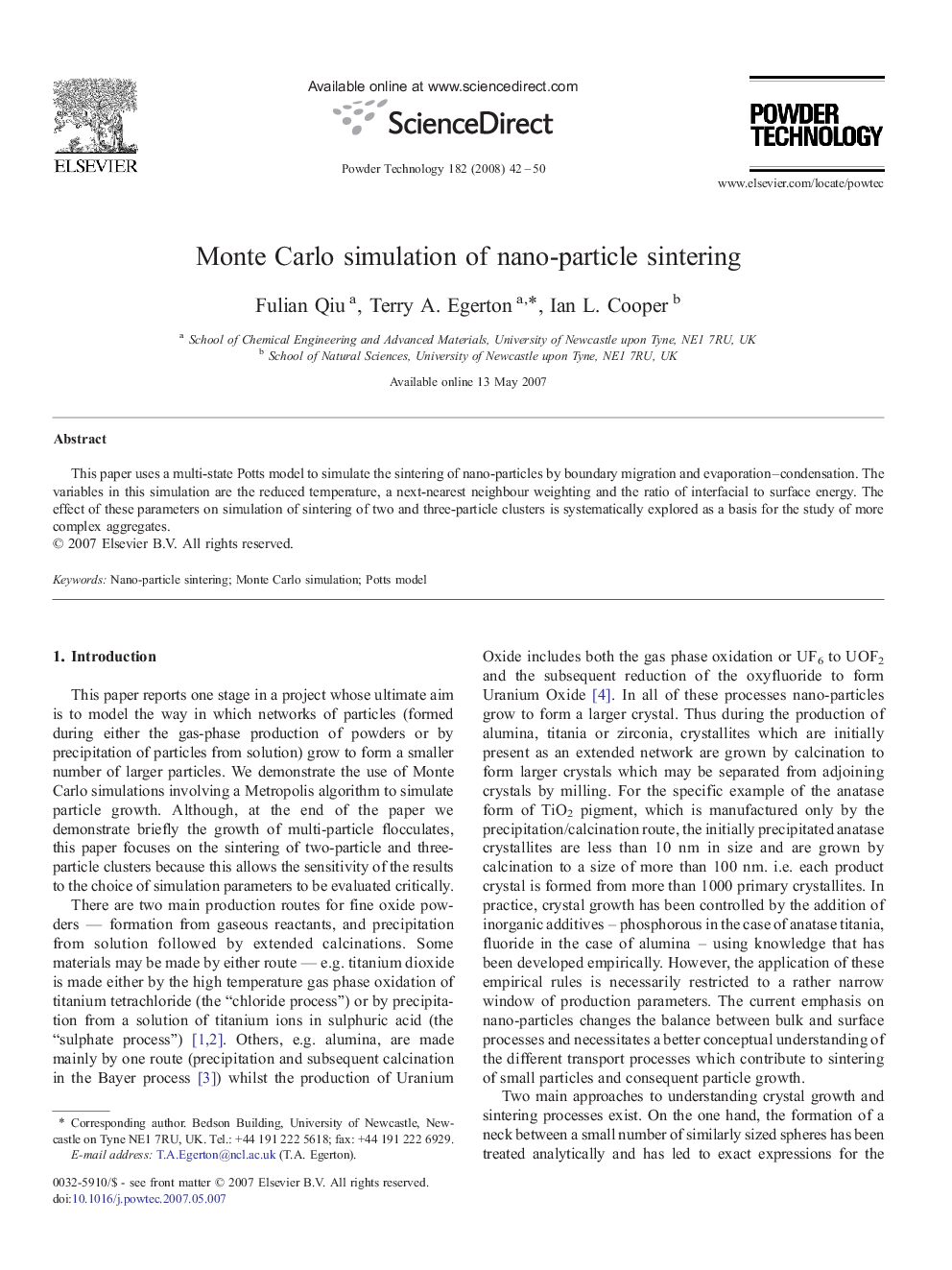 Monte Carlo simulation of nano-particle sintering