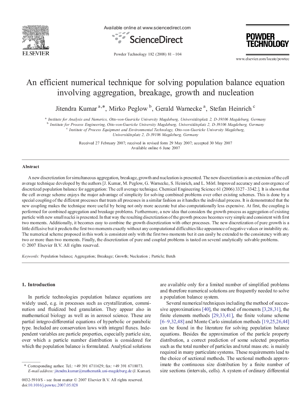 An efficient numerical technique for solving population balance equation involving aggregation, breakage, growth and nucleation