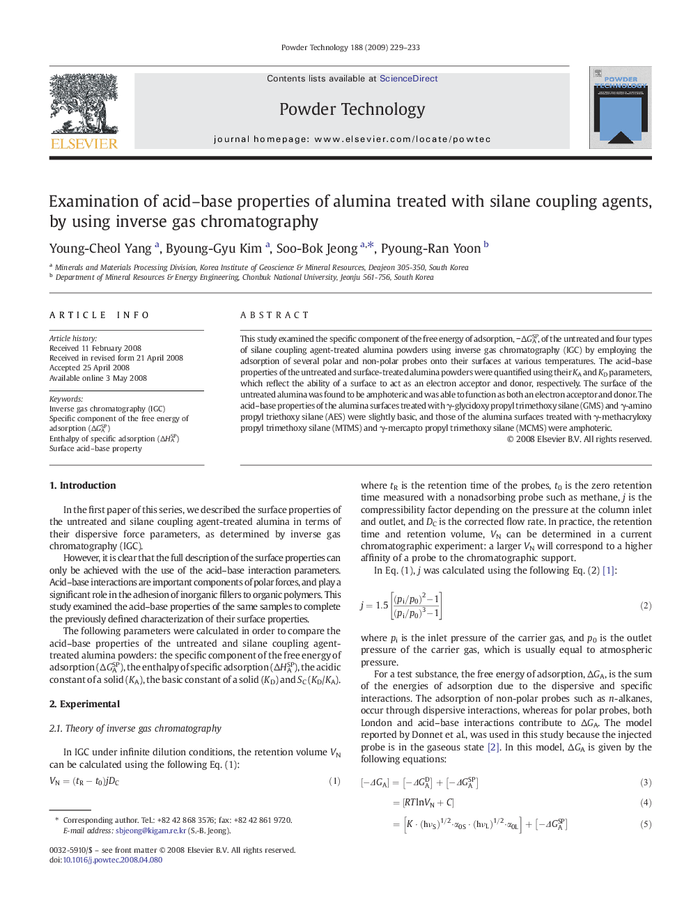 Examination of acid–base properties of alumina treated with silane coupling agents, by using inverse gas chromatography