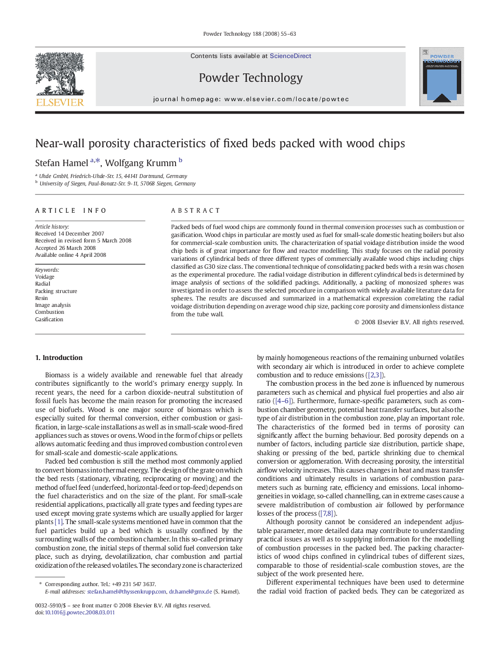 Near-wall porosity characteristics of fixed beds packed with wood chips