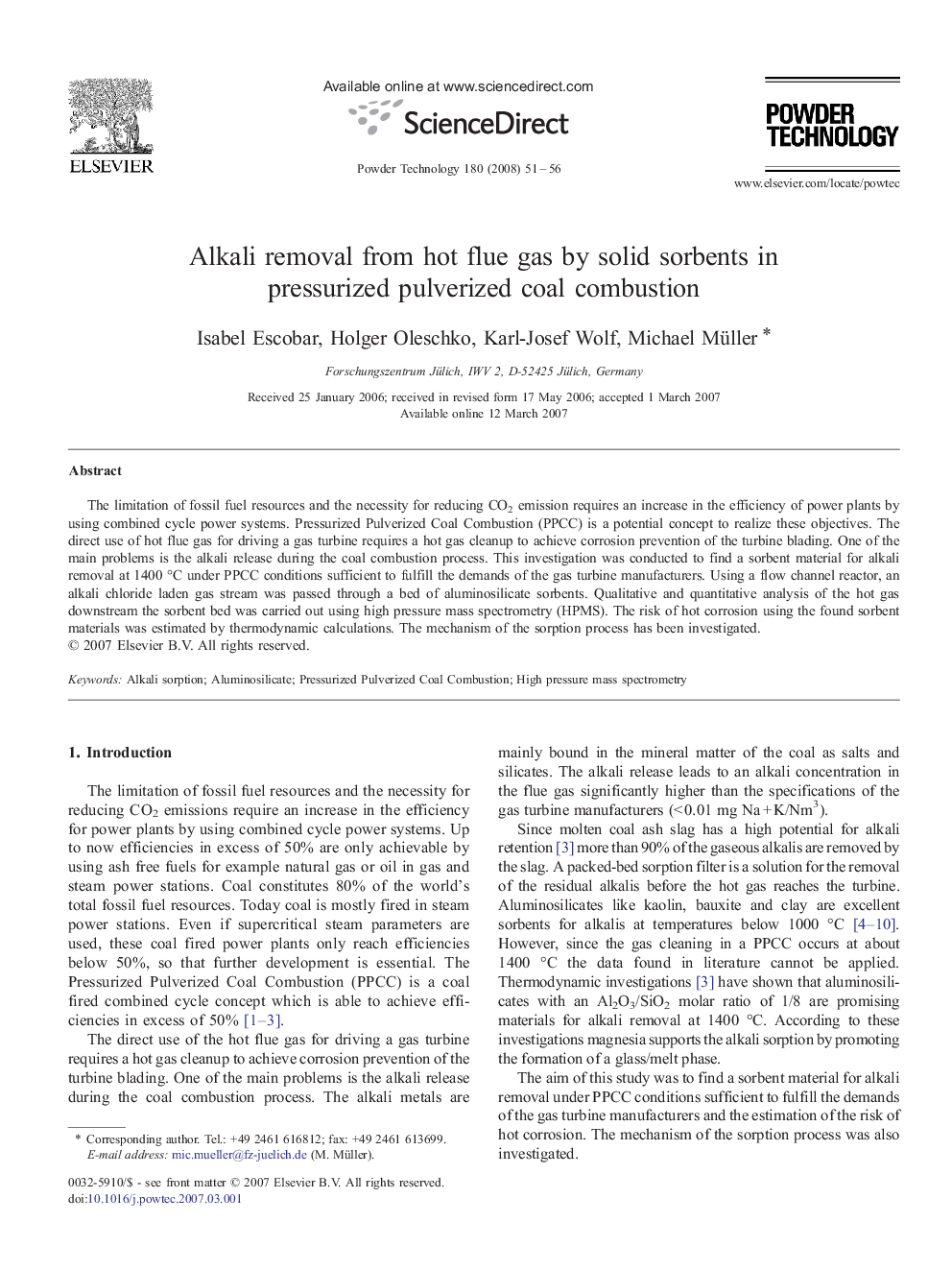 Alkali removal from hot flue gas by solid sorbents in pressurized pulverized coal combustion