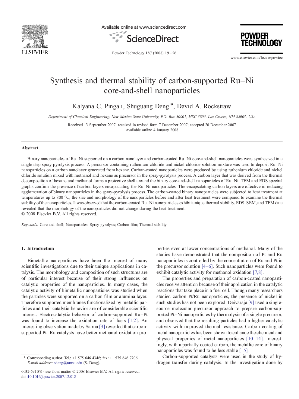 Synthesis and thermal stability of carbon-supported Ru–Ni core-and-shell nanoparticles