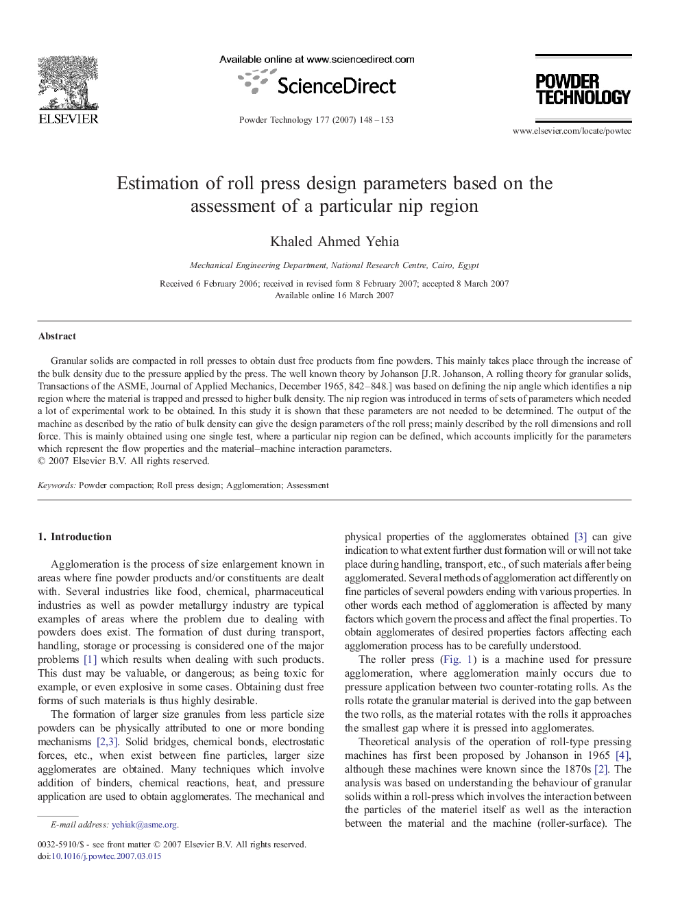 Estimation of roll press design parameters based on the assessment of a particular nip region