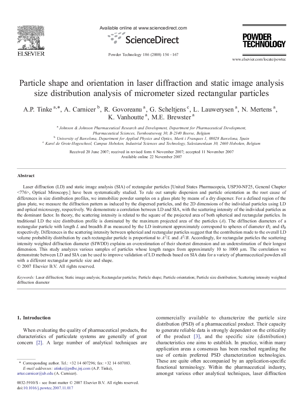 Particle shape and orientation in laser diffraction and static image analysis size distribution analysis of micrometer sized rectangular particles