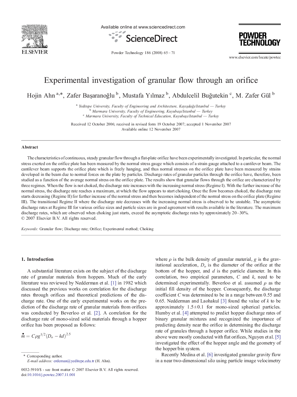 Experimental investigation of granular flow through an orifice