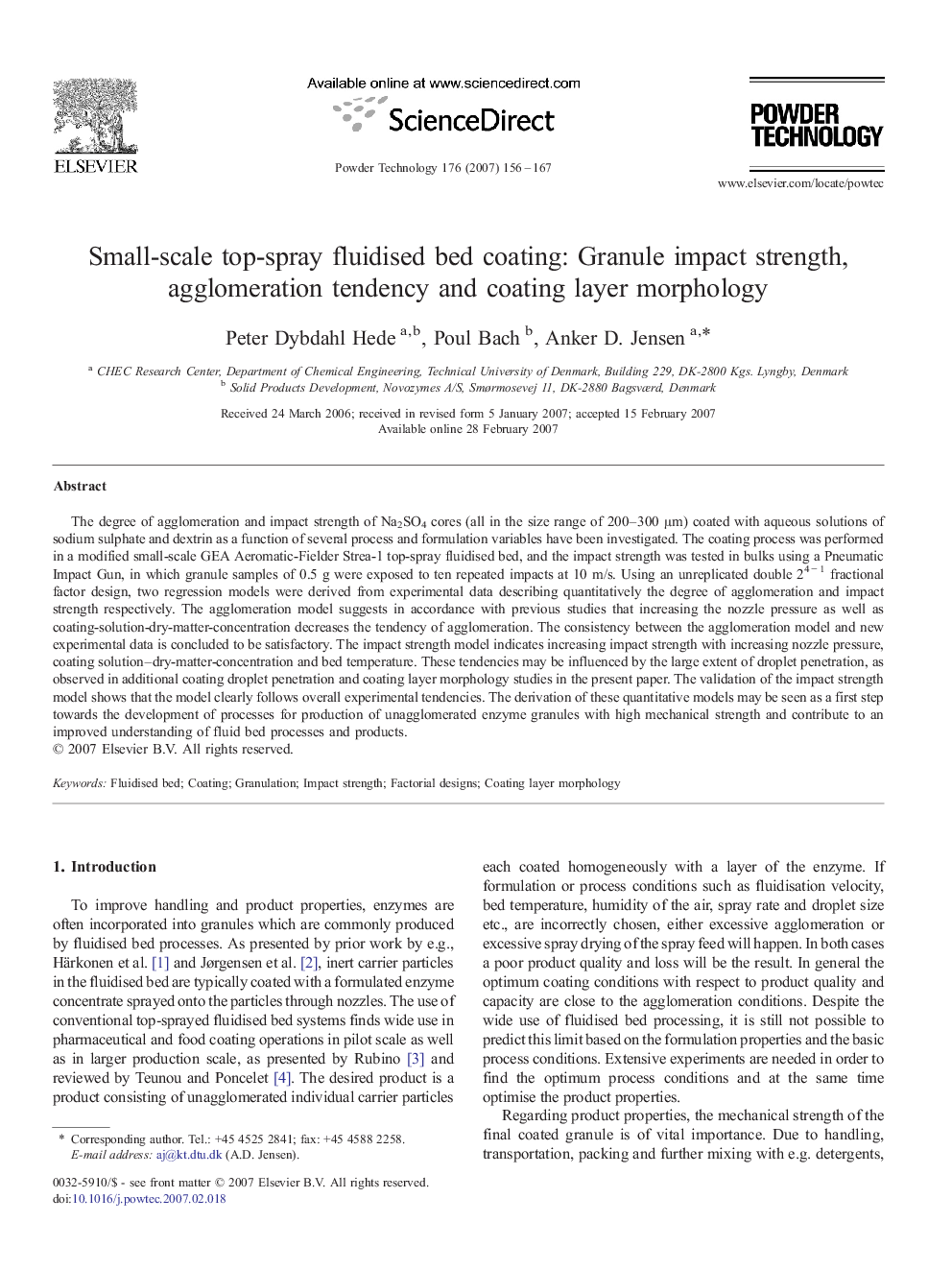 Small-scale top-spray fluidised bed coating: Granule impact strength, agglomeration tendency and coating layer morphology