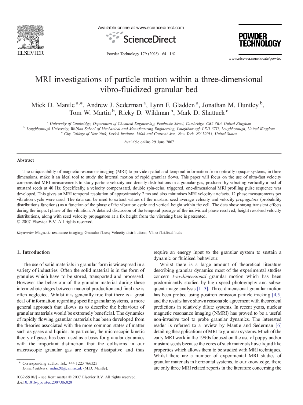 MRI investigations of particle motion within a three-dimensional vibro-fluidized granular bed