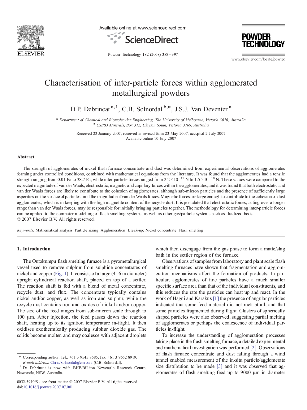 Characterisation of inter-particle forces within agglomerated metallurgical powders