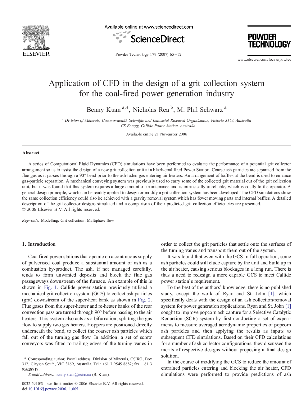 Application of CFD in the design of a grit collection system for the coal-fired power generation industry