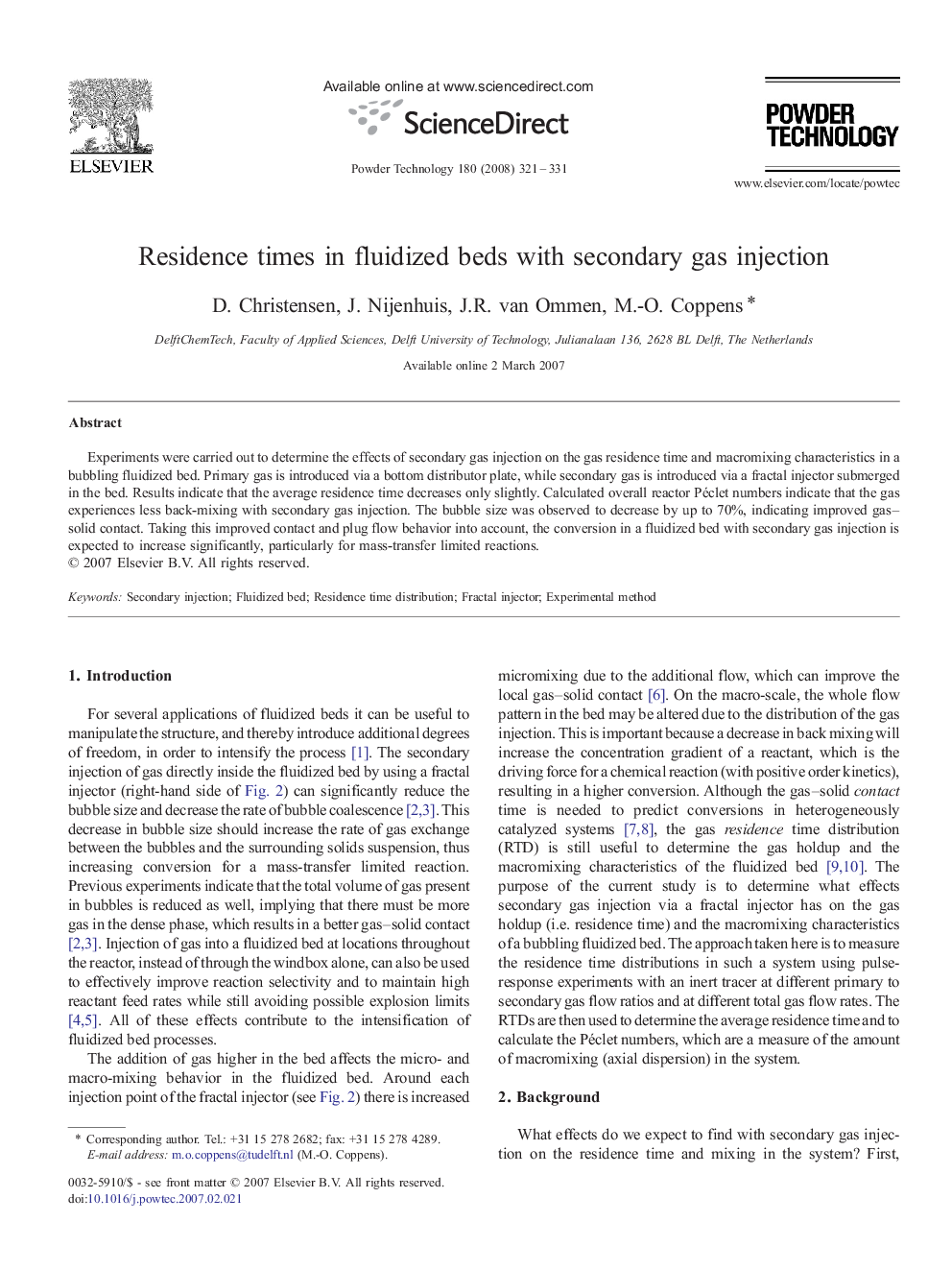 Residence times in fluidized beds with secondary gas injection