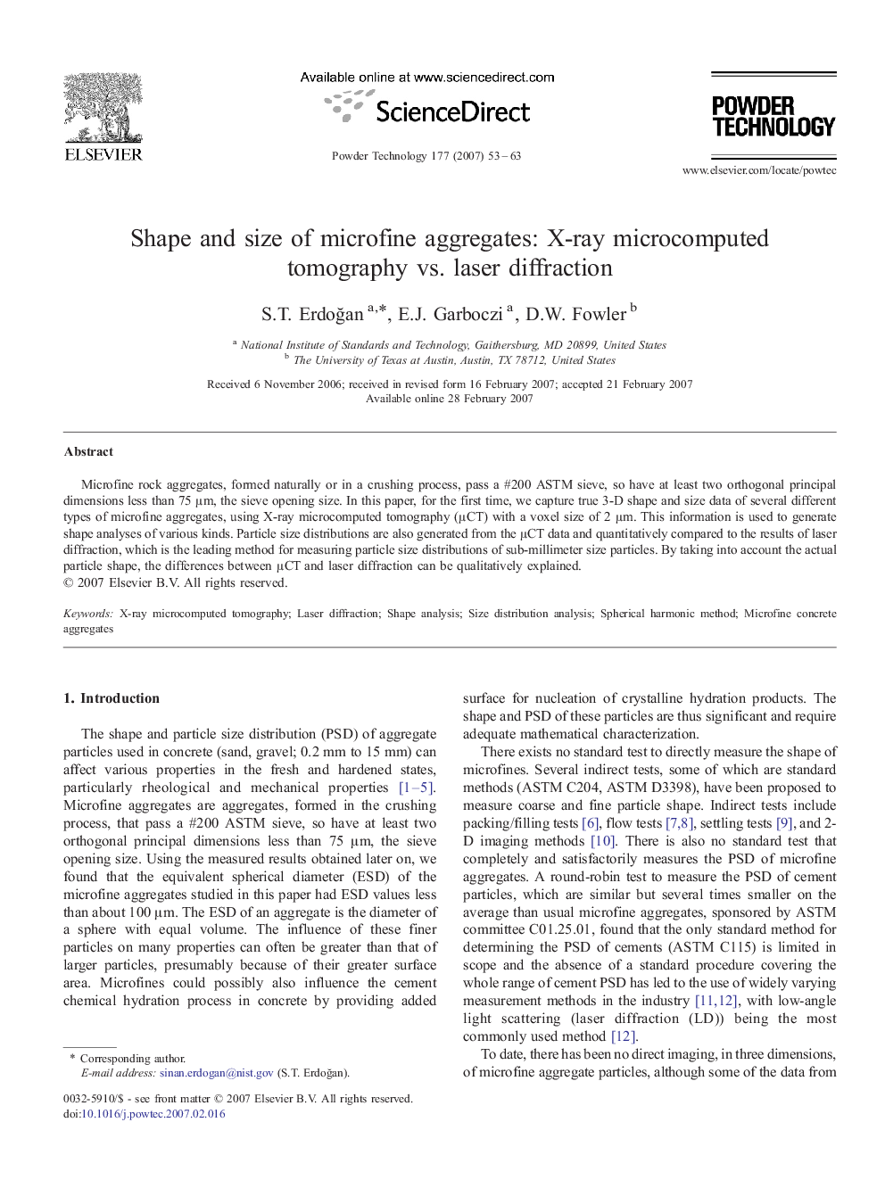 Shape and size of microfine aggregates: X-ray microcomputed tomography vs. laser diffraction