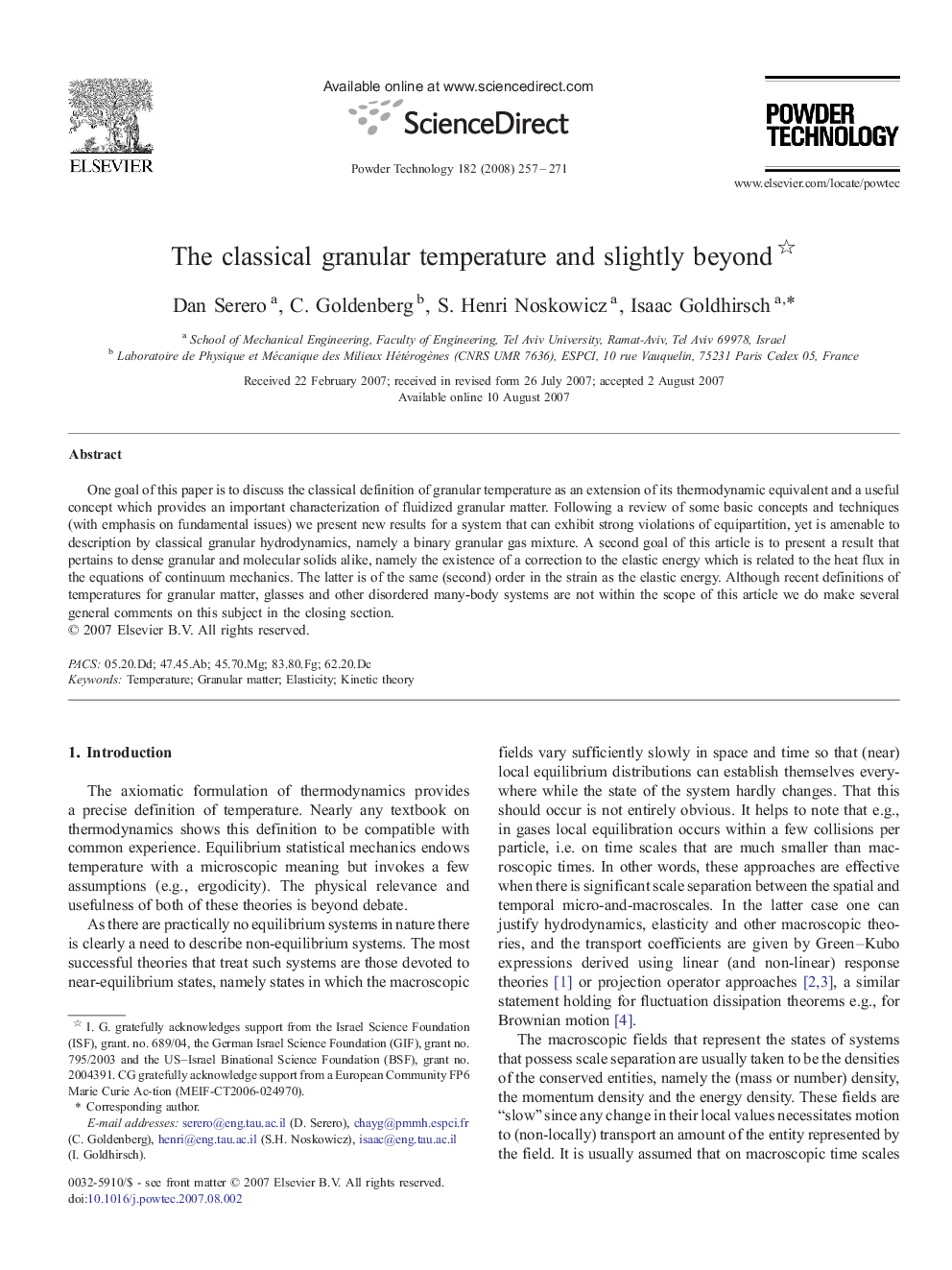 The classical granular temperature and slightly beyond 