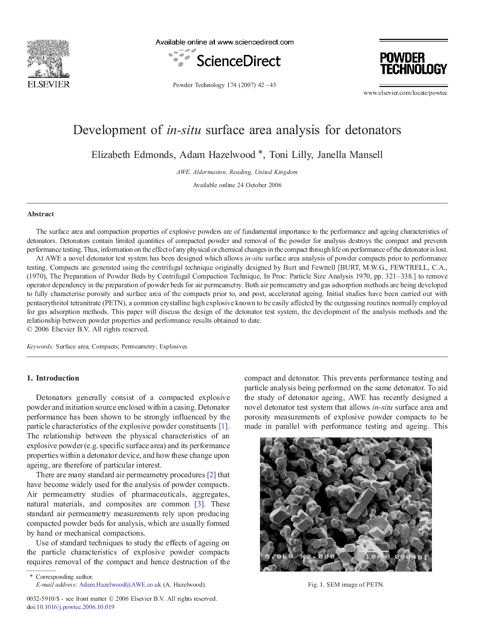 Development of in-situ surface area analysis for detonators