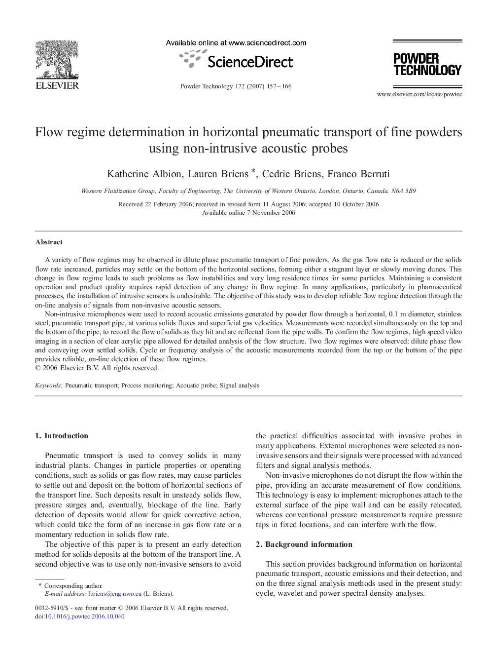 Flow regime determination in horizontal pneumatic transport of fine powders using non-intrusive acoustic probes