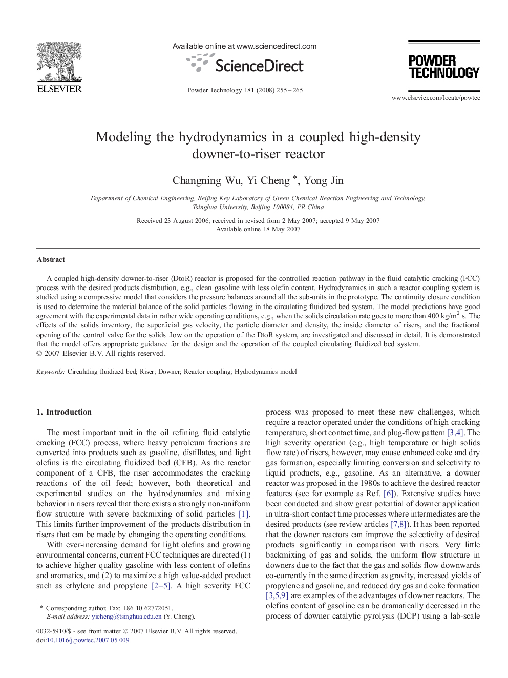 Modeling the hydrodynamics in a coupled high-density downer-to-riser reactor