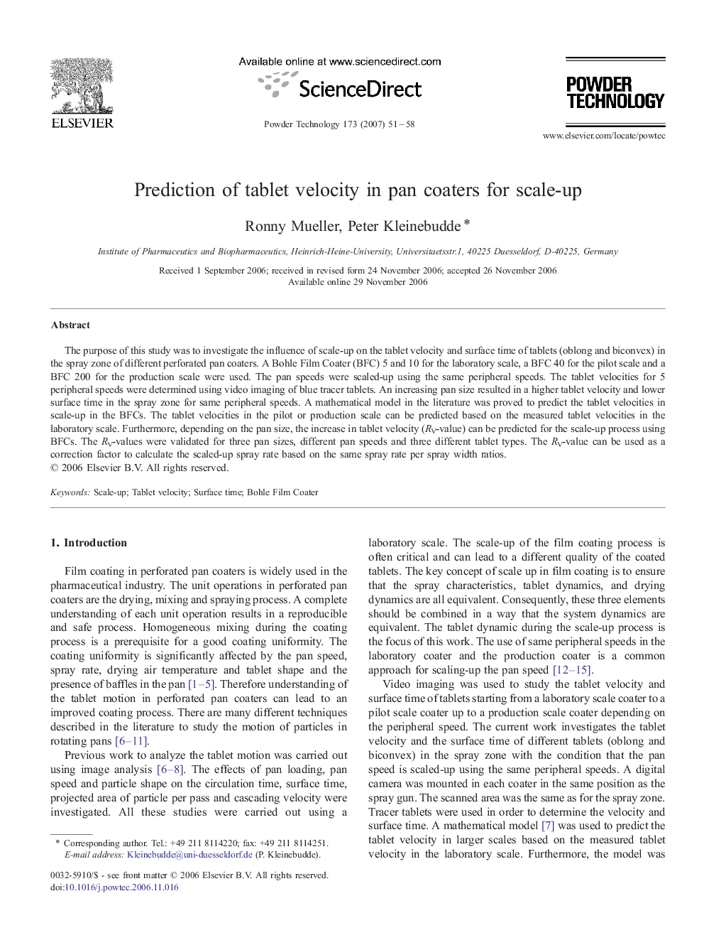 Prediction of tablet velocity in pan coaters for scale-up