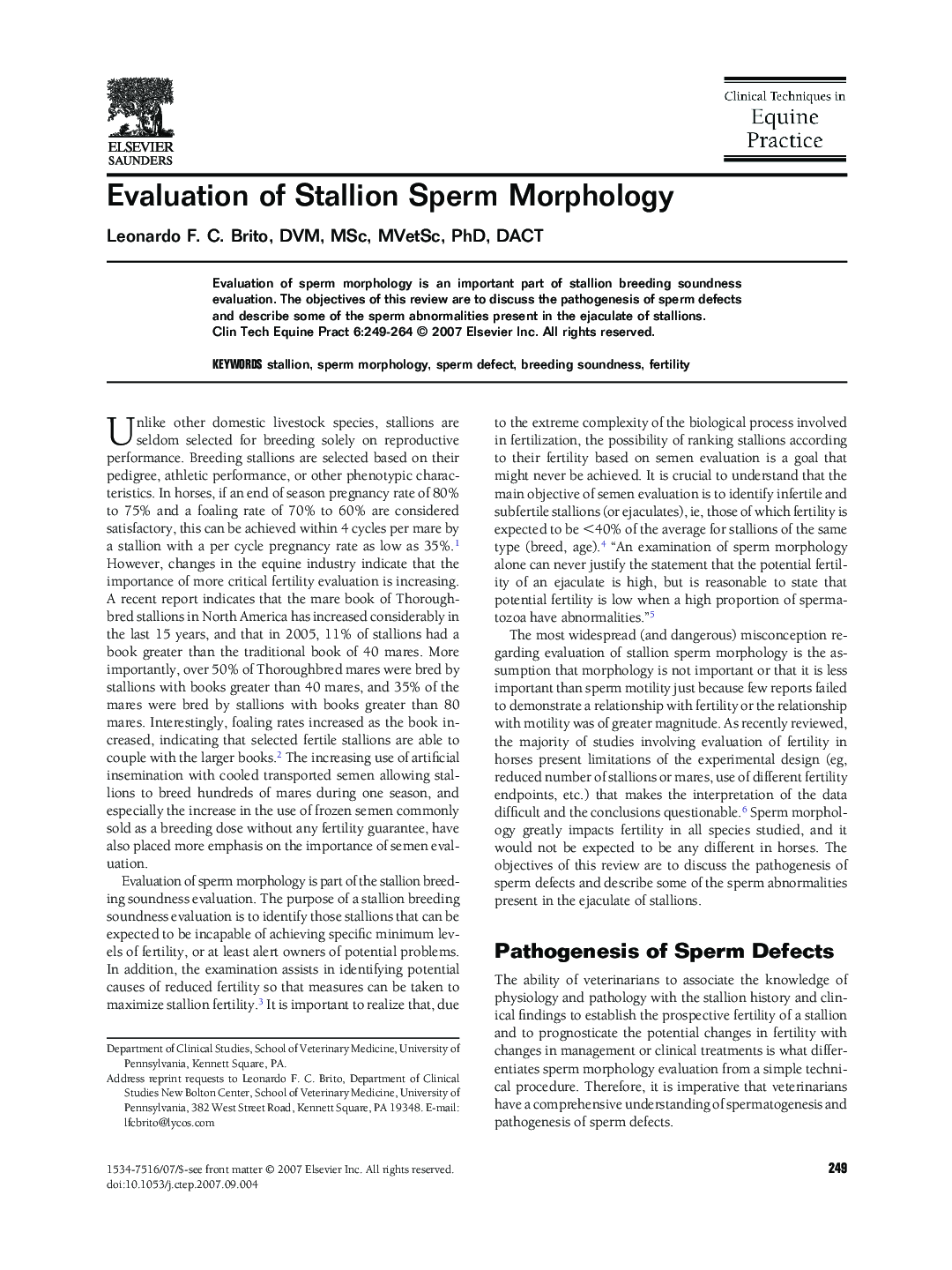 Evaluation of Stallion Sperm Morphology