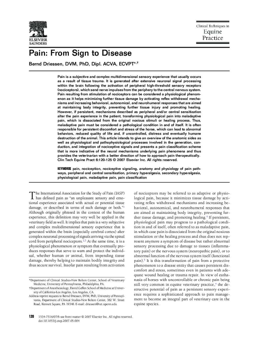 Pain: From Sign to Disease