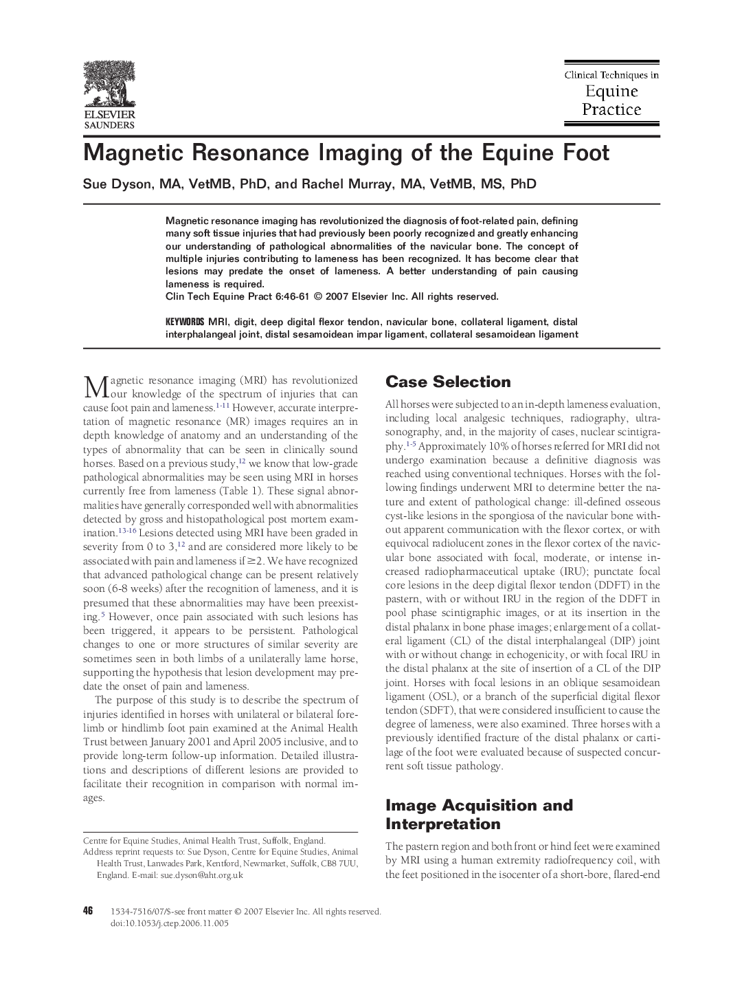 Magnetic Resonance Imaging of the Equine Foot