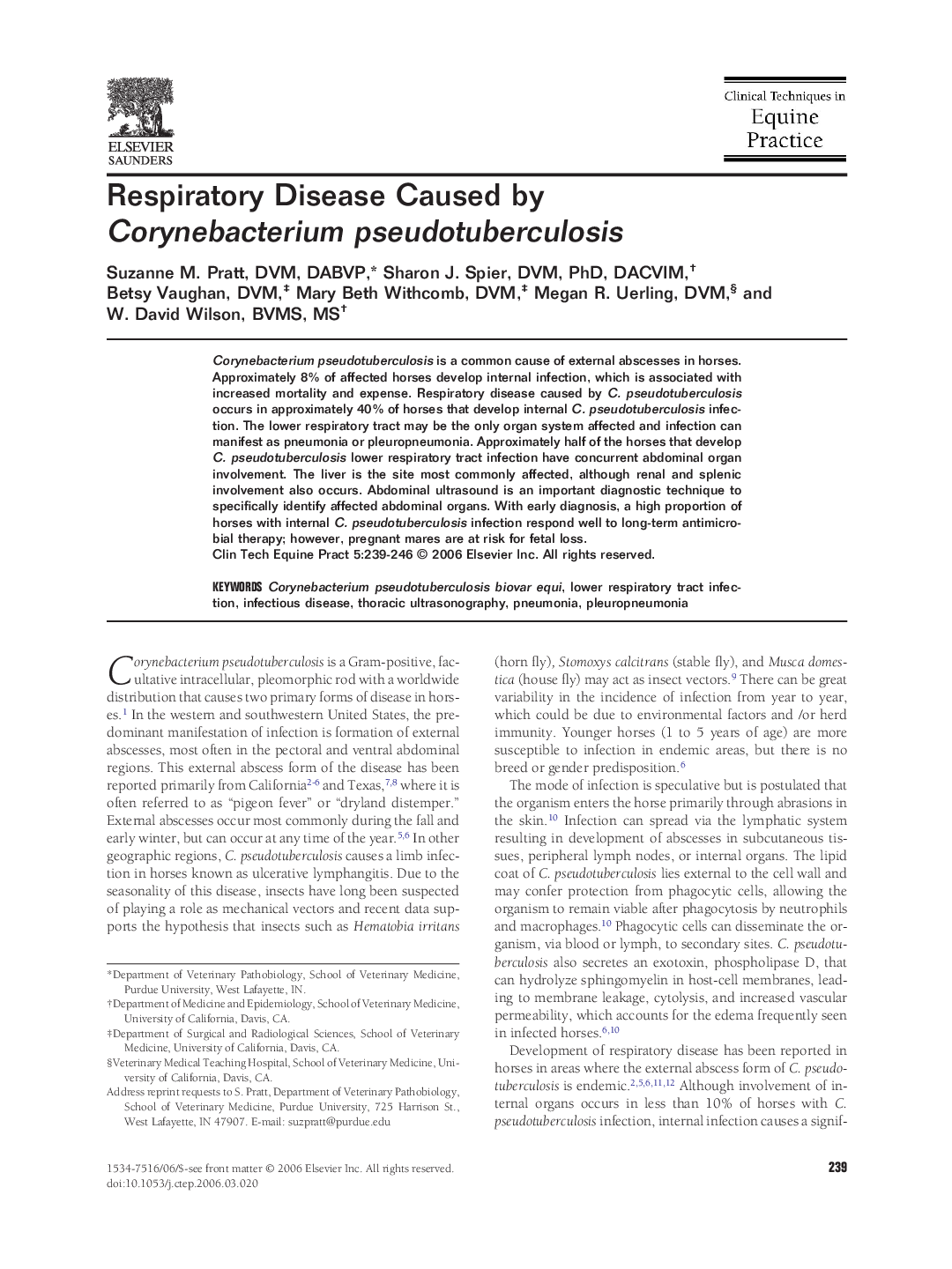 Respiratory Disease Caused by Corynebacterium pseudotuberculosis