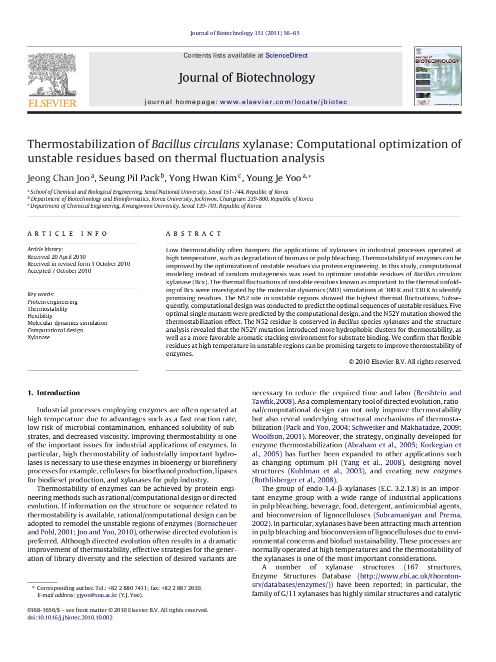 Thermostabilization of Bacillus circulans xylanase: Computational optimization of unstable residues based on thermal fluctuation analysis