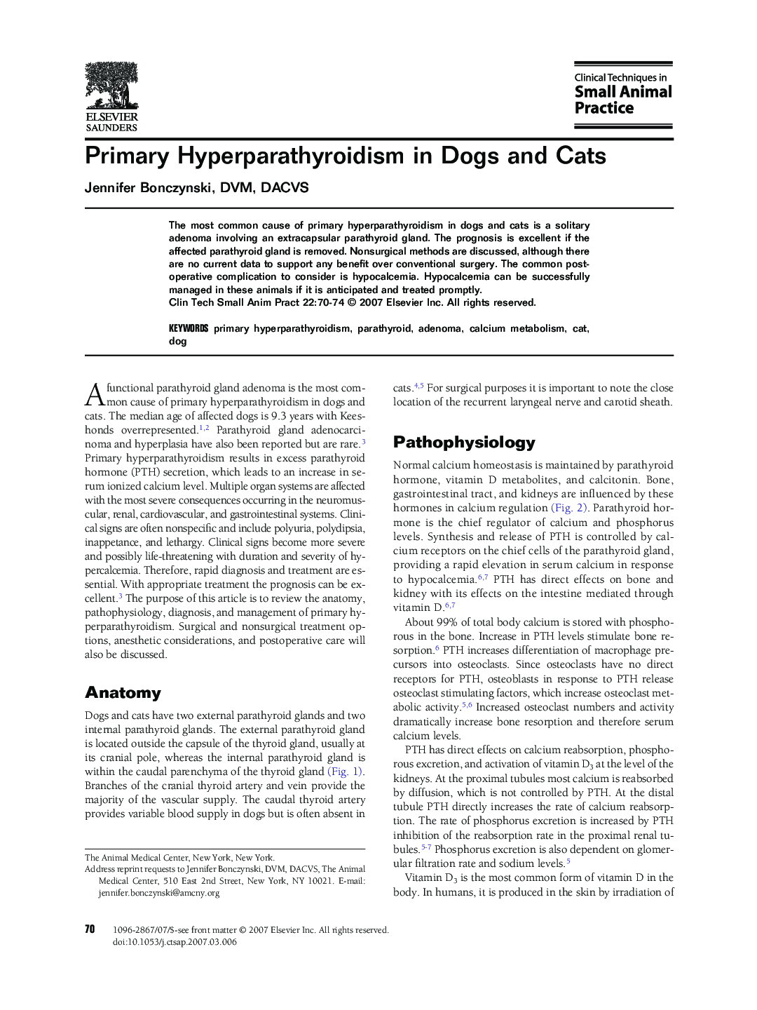 Primary Hyperparathyroidism in Dogs and Cats