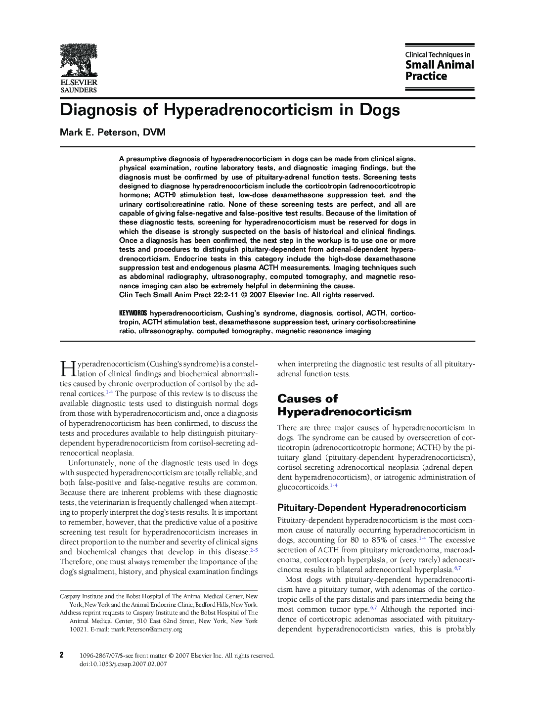 Diagnosis of Hyperadrenocorticism in Dogs