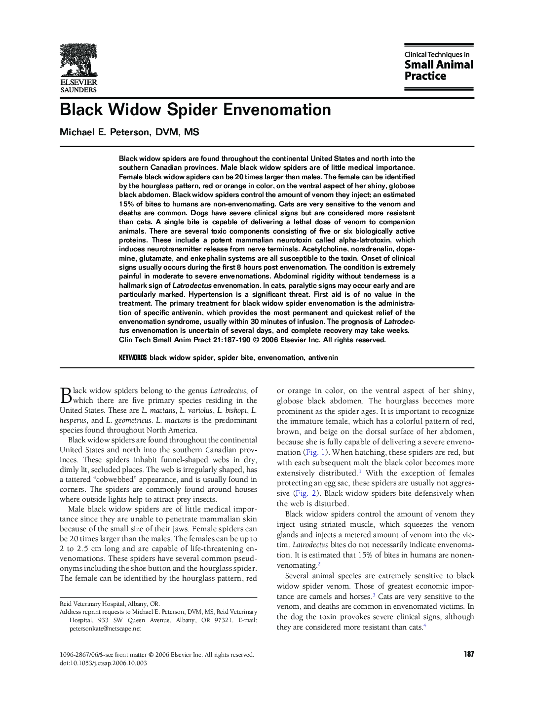 Black Widow Spider Envenomation