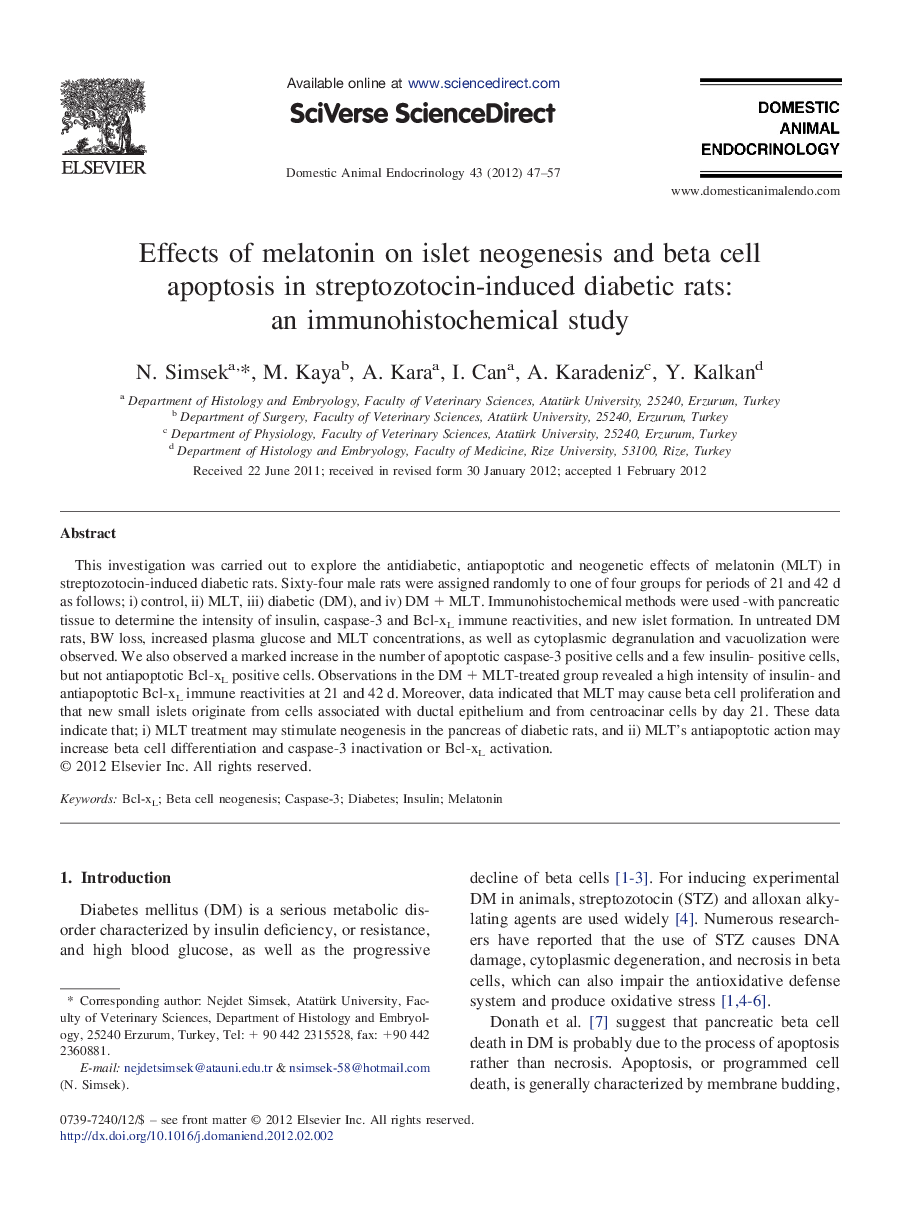 Effects of melatonin on islet neogenesis and beta cell apoptosis in streptozotocin-induced diabetic rats: an immunohistochemical study