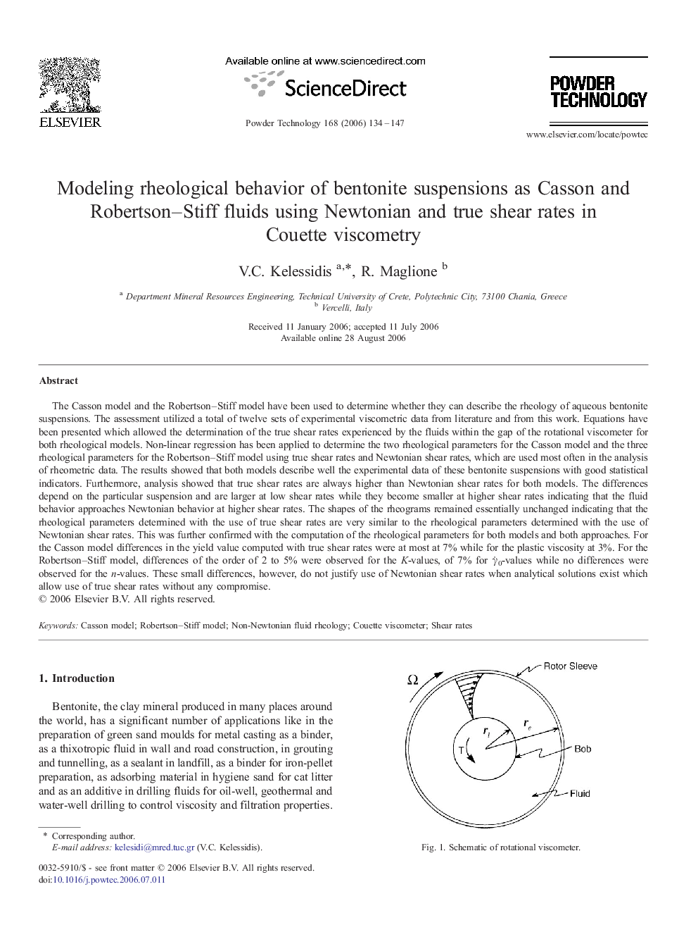 Modeling rheological behavior of bentonite suspensions as Casson and Robertson–Stiff fluids using Newtonian and true shear rates in Couette viscometry