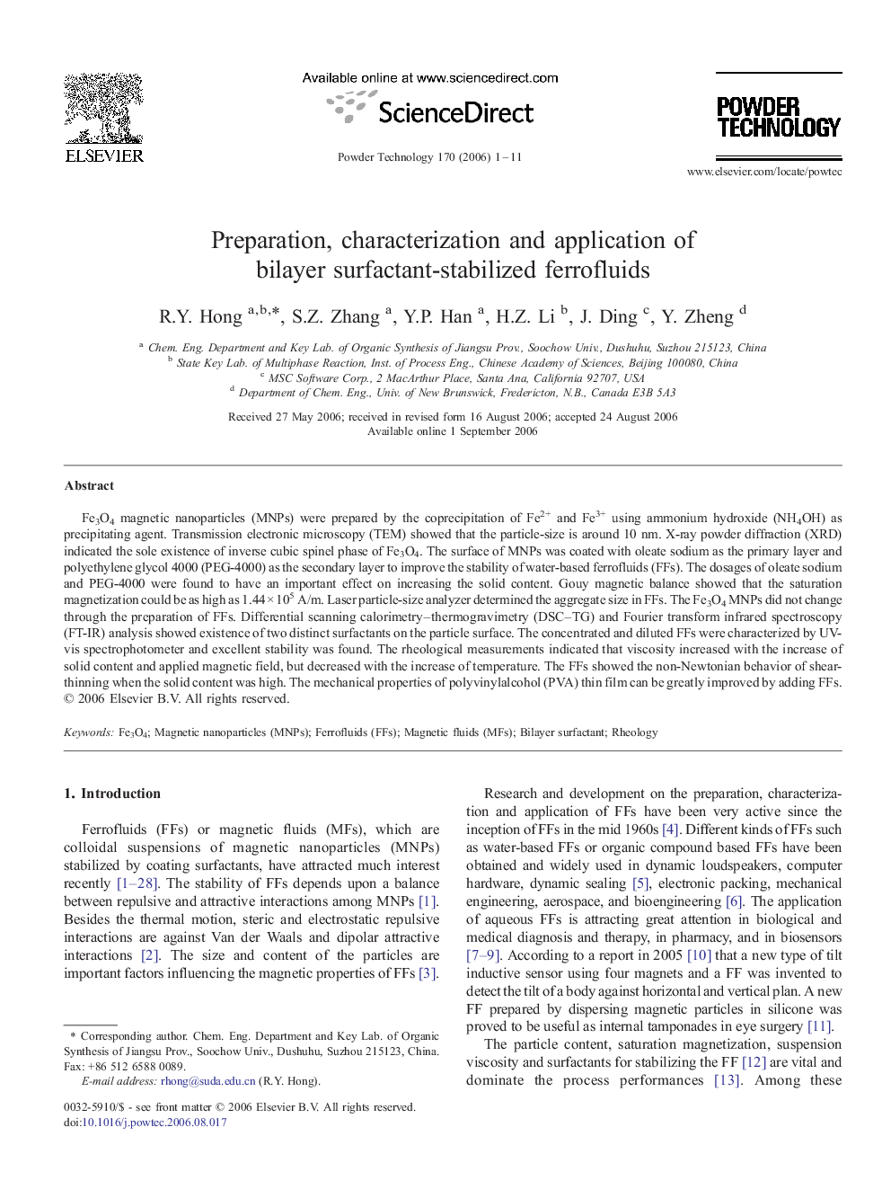 Preparation, characterization and application of bilayer surfactant-stabilized ferrofluids