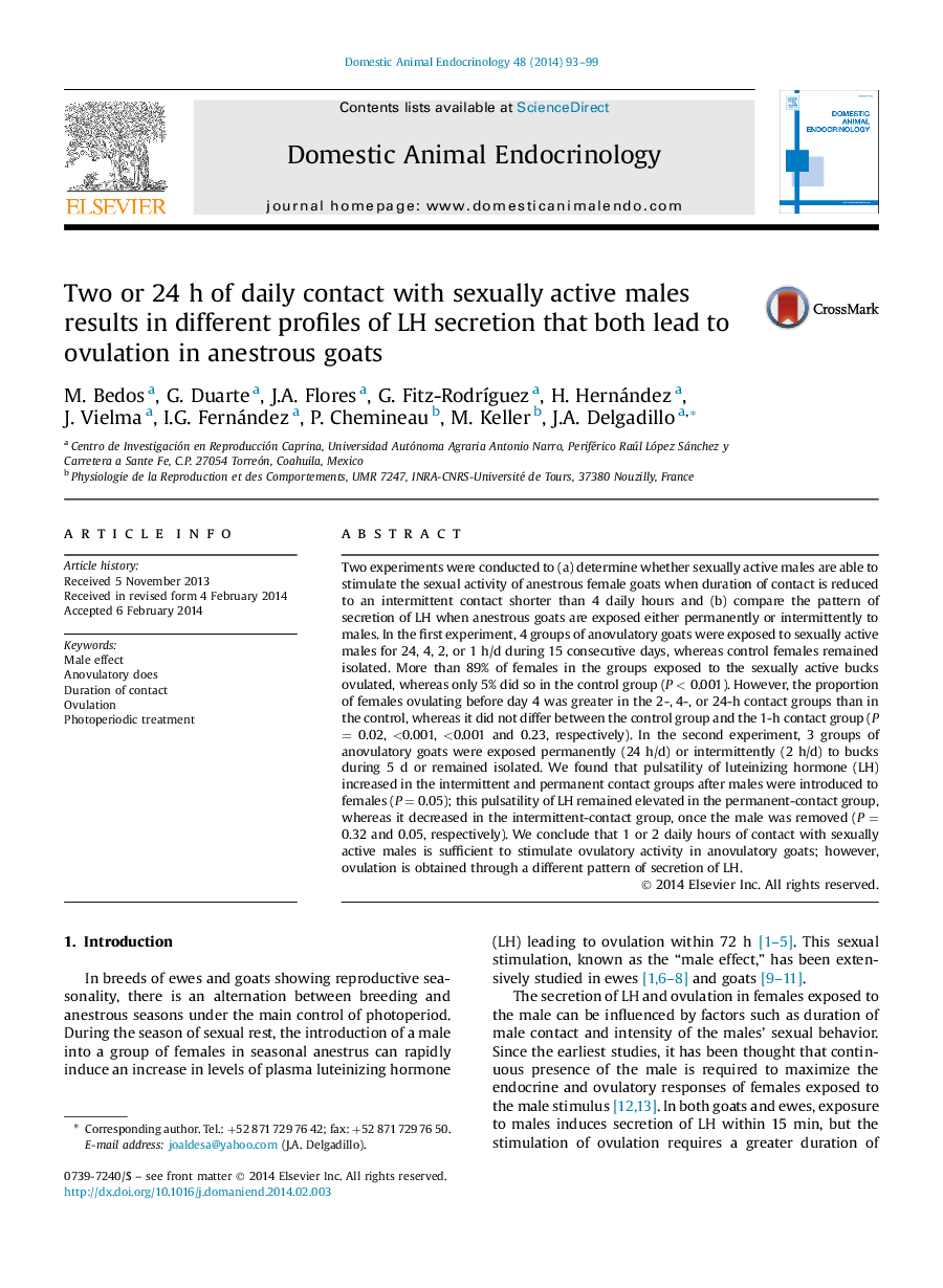 Two or 24 h of daily contact with sexually active males results in different profiles of LH secretion that both lead to ovulation in anestrous goats