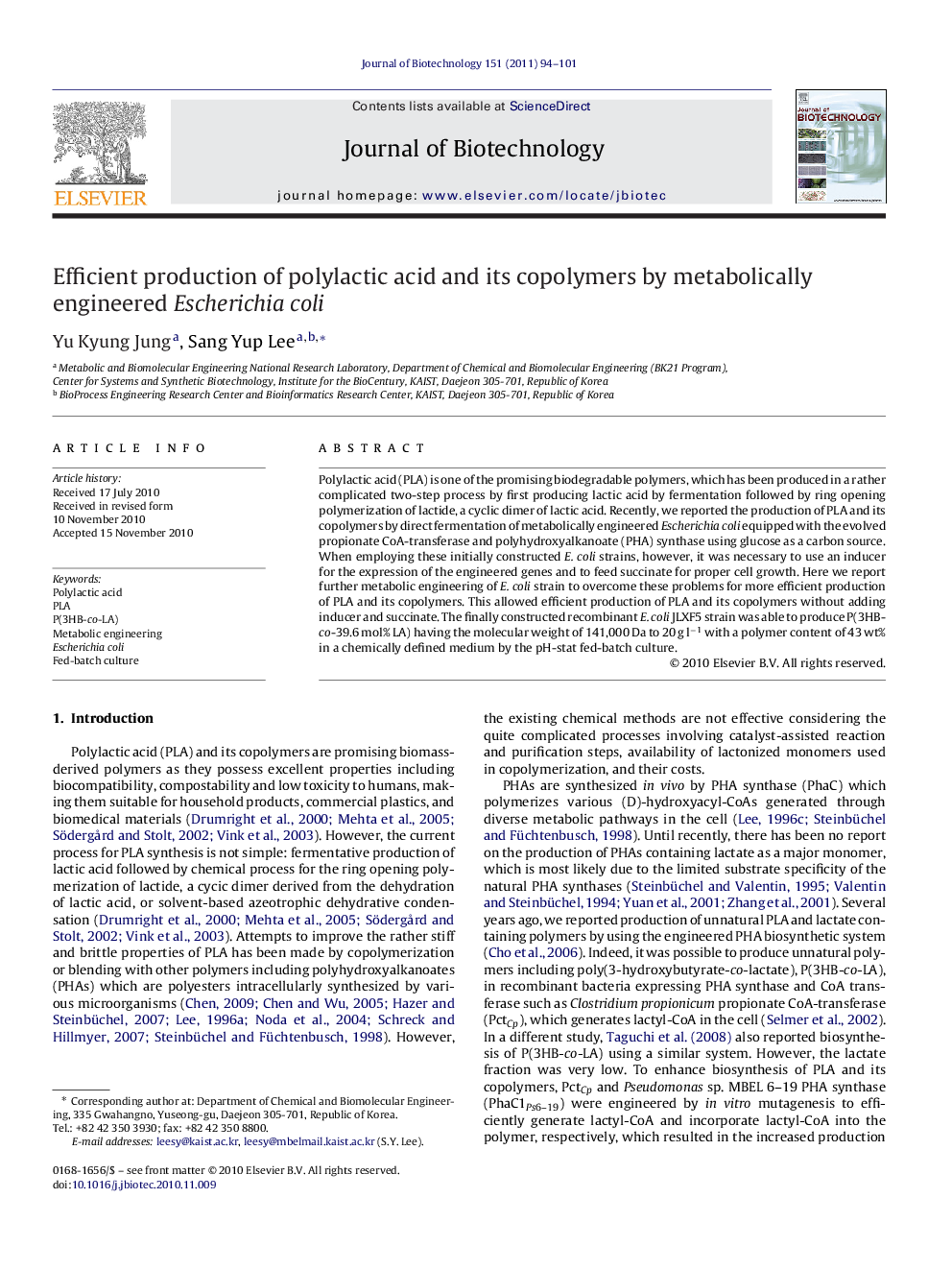 Efficient production of polylactic acid and its copolymers by metabolically engineered Escherichia coli