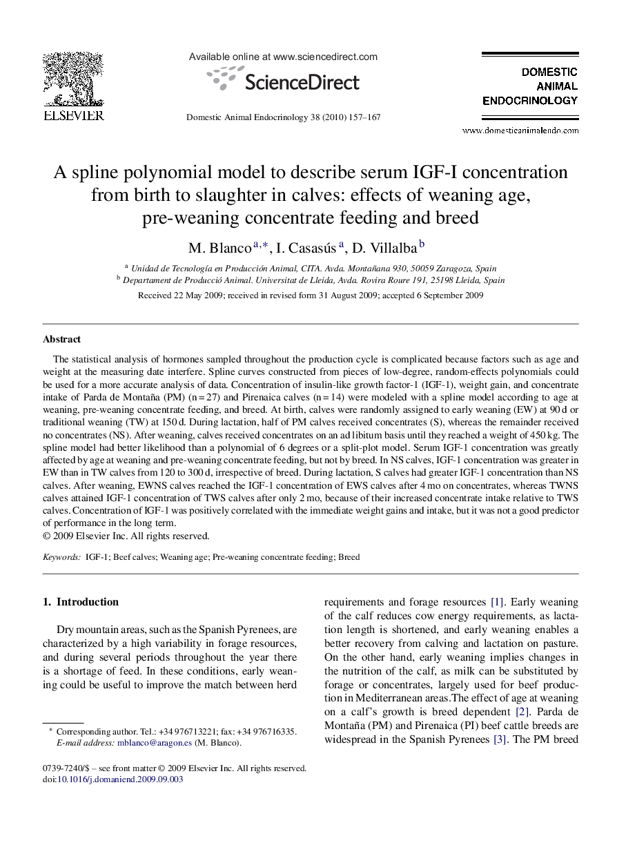 A spline polynomial model to describe serum IGF-I concentration from birth to slaughter in calves: effects of weaning age, pre-weaning concentrate feeding and breed