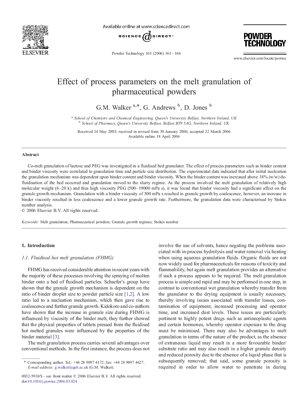 Effect of process parameters on the melt granulation of pharmaceutical powders