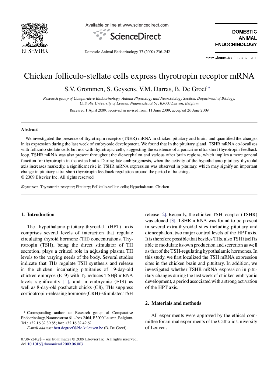 Chicken folliculo-stellate cells express thyrotropin receptor mRNA