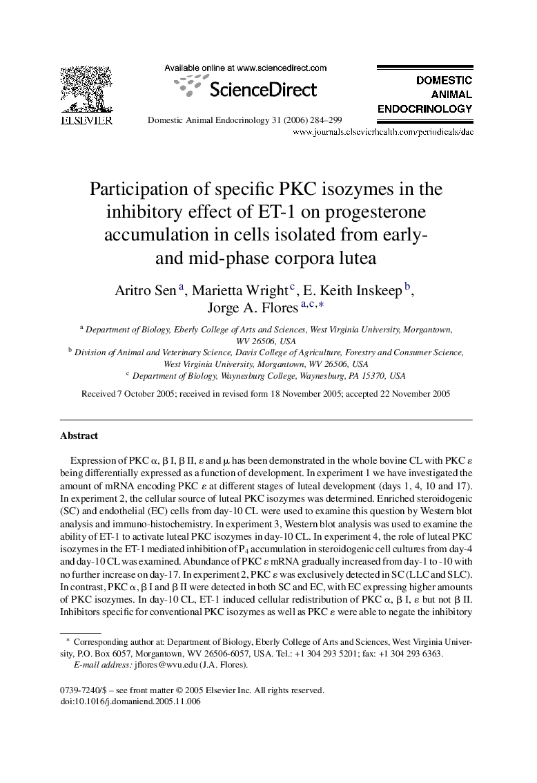 Participation of specific PKC isozymes in the inhibitory effect of ET-1 on progesterone accumulation in cells isolated from early- and mid-phase corpora lutea