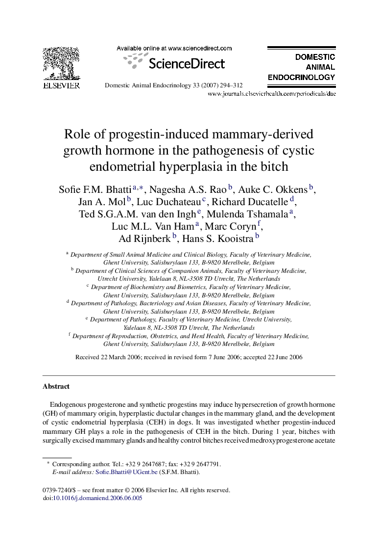 عکس صفحه اول مقاله: Role of progestin-induced mammary-derived growth hormone in the pathogenesis of cystic endometrial hyperplasia in the bitch Role of progestin-induced mammary-derived growth hormone in the pathogenesis of cystic endometrial hyperplasia in the bitch