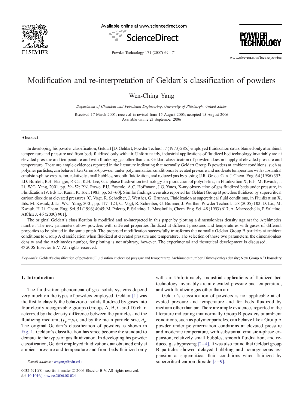Modification and re-interpretation of Geldart's classification of powders